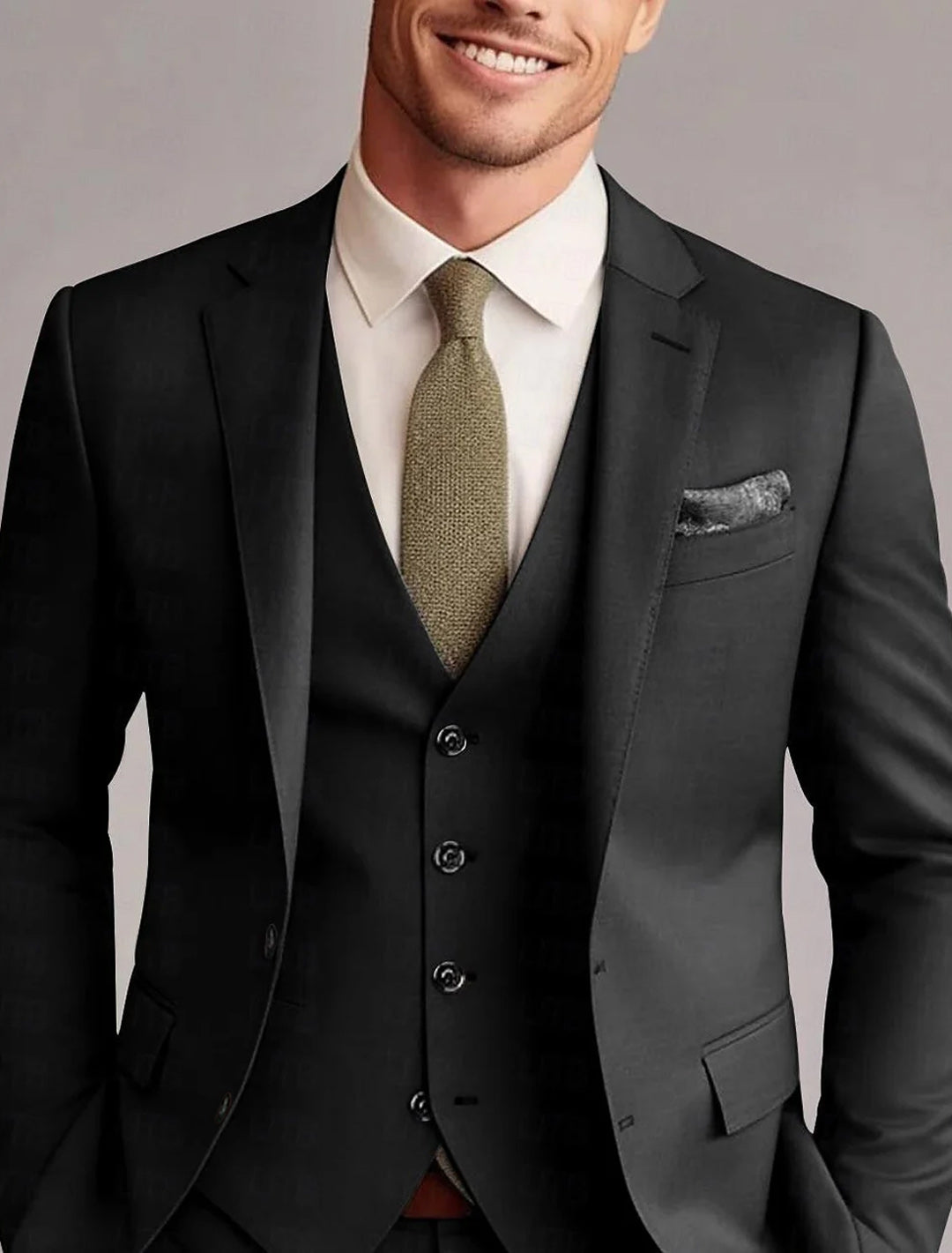 Costume Trois Pièces Coupe Moderne en Polyester pour Homme | Mariage & Réception | Coupe Élégante avec Gilet Intégré