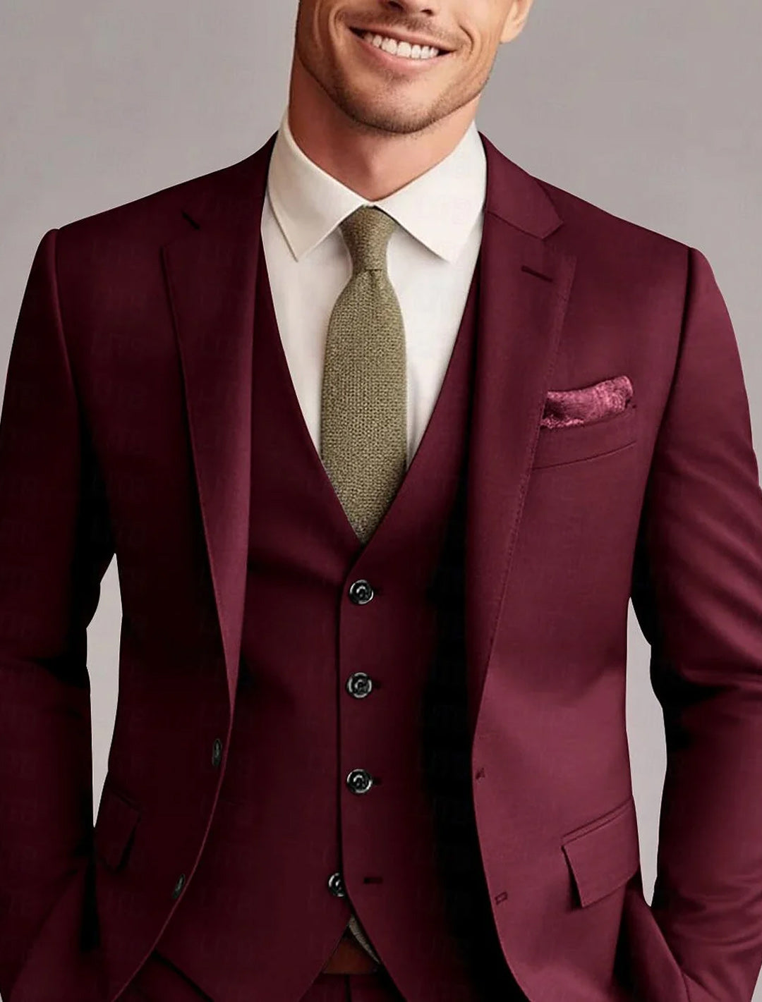 Costume Trois Pièces Coupe Moderne en Polyester pour Homme | Mariage & Réception | Coupe Élégante avec Gilet Intégré