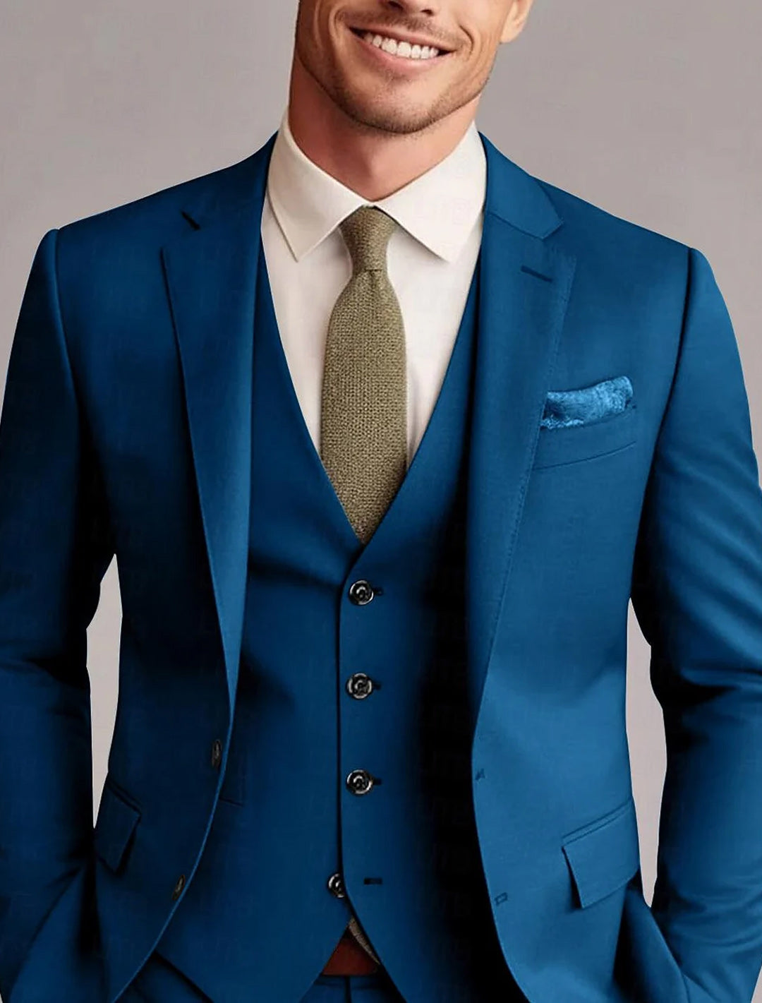 Costume Trois Pièces Coupe Moderne en Polyester pour Homme | Mariage & Réception | Coupe Élégante avec Gilet Intégré