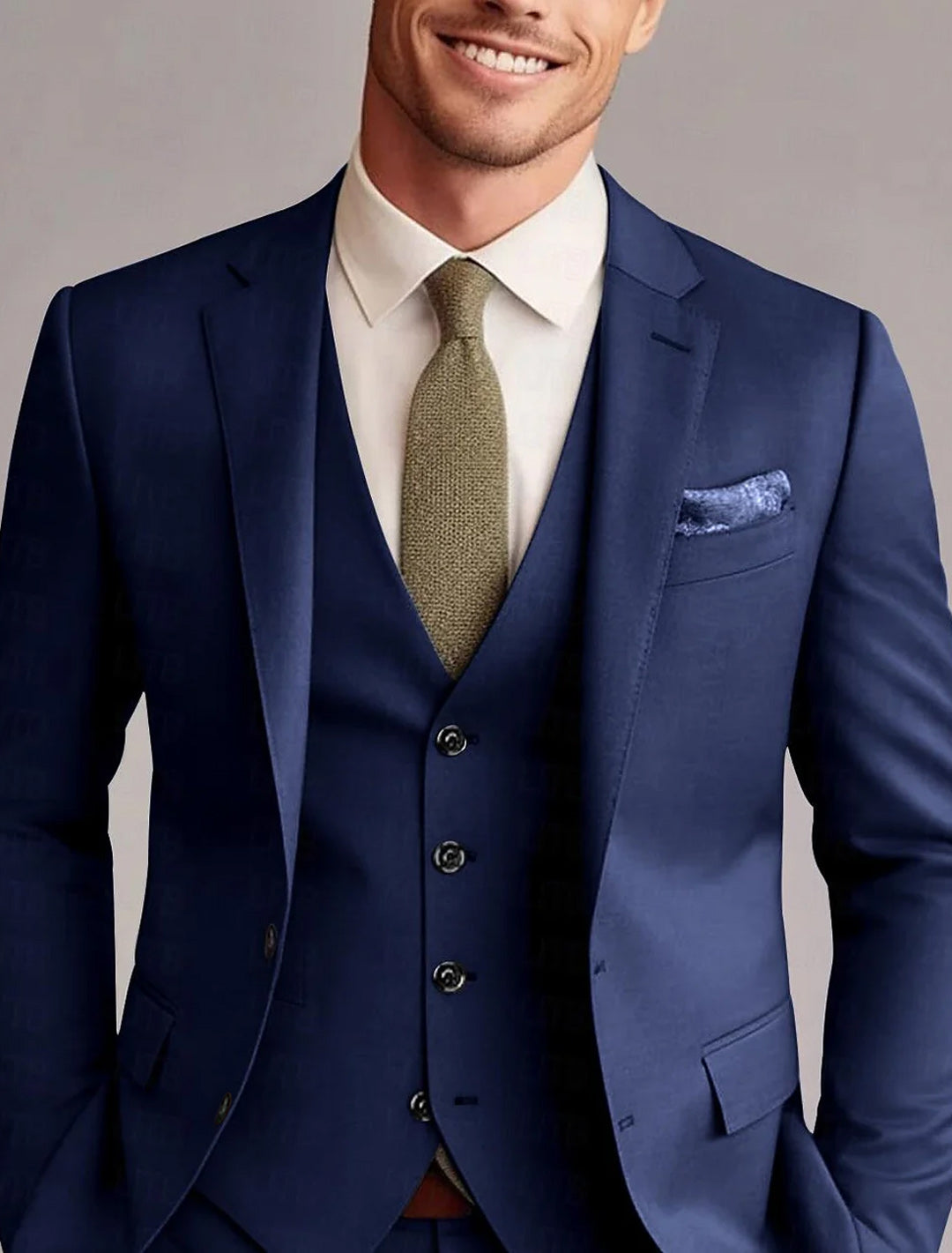 Costume Trois Pièces Coupe Moderne en Polyester pour Homme | Mariage & Réception | Coupe Élégante avec Gilet Intégré