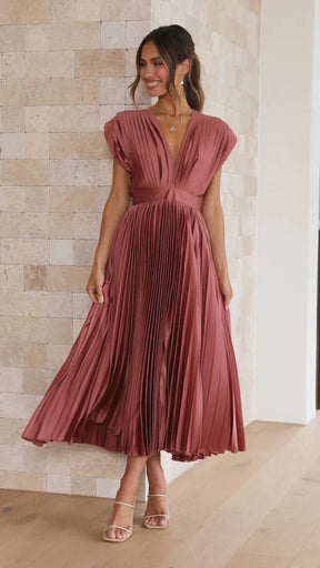 Kendel - Robe Longue Plissée Élégante en Satin