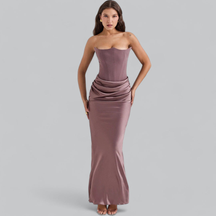 Bella - Robe bustier longue en Satin, Elégante et Moulante