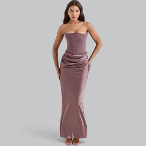 Bella - Robe bustier longue en Satin, Elégante et Moulante