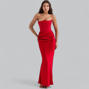 Bella - Robe bustier longue en Satin, Elégante et Moulante