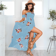 Lina - Élégante robe maxi Off-shoulder avec Imprimé Floral et Fente