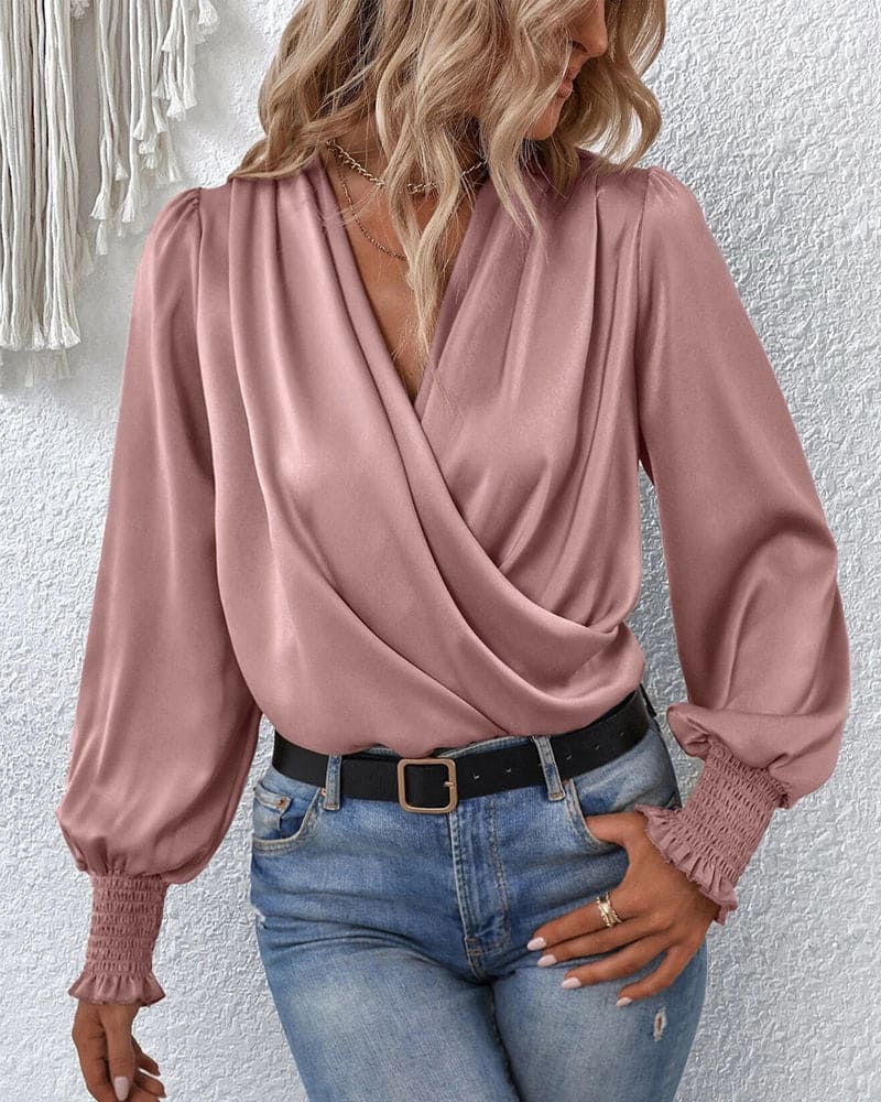 Clara – Blouse cache-cœur Fluide avec manches Bouffantes