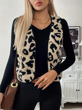 Léa - Gilet sans manches doux et stylé, motif léopard tendance