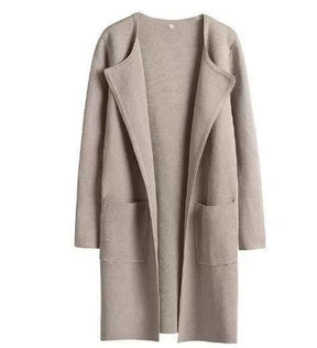 Layla - Cardigan Long Minimaliste avec Poches pour Femme