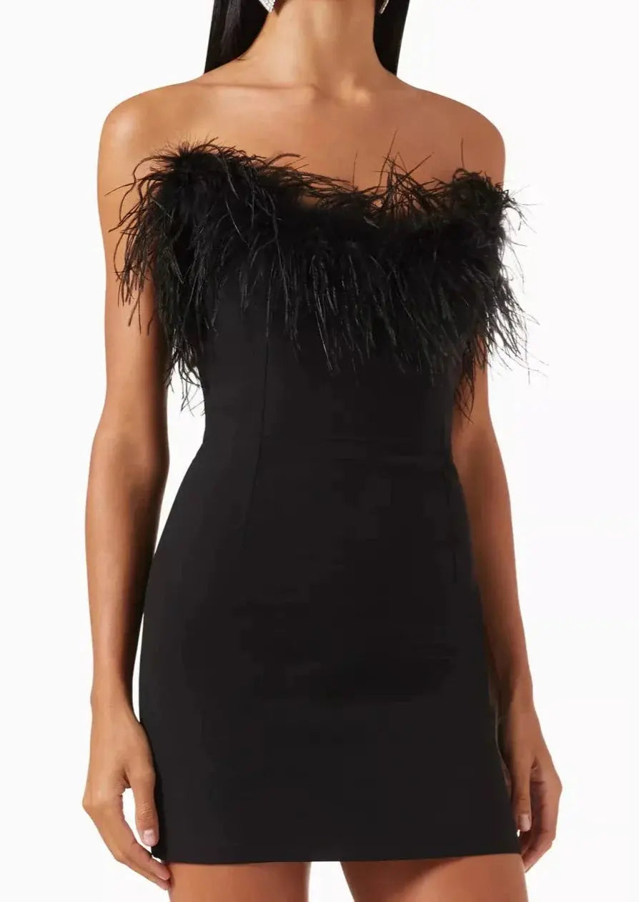 Freya - Robe mini Glamour off-shoulder avec Accent en Plumes