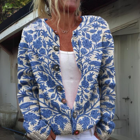 Fleur - Cardigan en maille à motifs floraux et boutons en bois