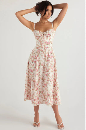 Jonita - Robe midi Romantique à Imprimé Floral et haut Corseté