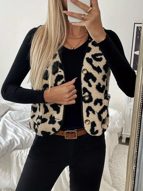 Léa - Gilet sans manches doux et stylé, motif léopard tendance