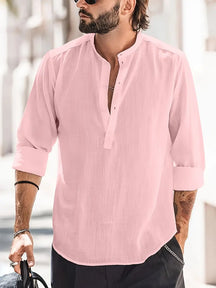 Harry - Chemise Décontractée en Lin avec Col Mao pour Homme