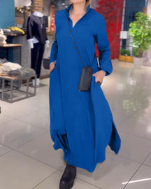 Evia - Robe Maxi Élégante à Col en V pour Confort et Sobriété