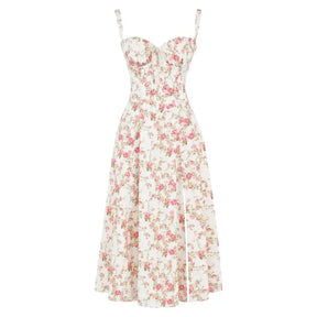 Kiana - Robe Midi à Imprimé Floral avec Corsage Ajusté et Fente Élégante