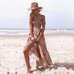 Lina - Élégante robe maxi Off-shoulder avec Imprimé Floral et Fente