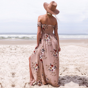 Lina - Élégante robe maxi Off-shoulder avec Imprimé Floral et Fente