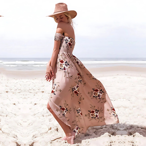 Lina - Élégante robe maxi Off-shoulder avec Imprimé Floral et Fente