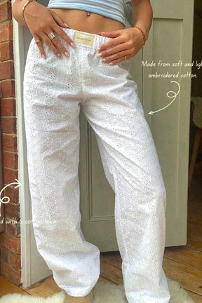 Alesia - Pantalon confort en coton brodé Airy