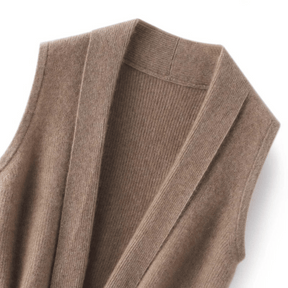 Sarah - Gilet Sans Manches Beige avec Ceinture pour Élégance Minimaliste