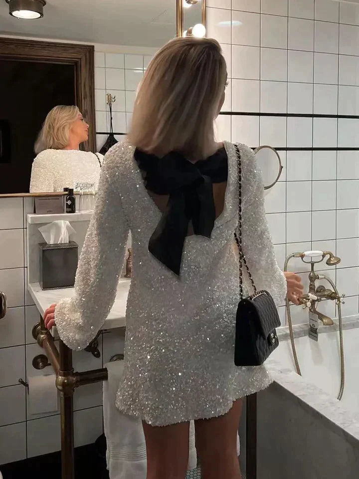 Léna – Robe courte à Sequins, festive et Glamour