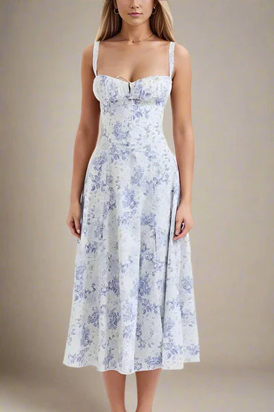 Jonita - Robe midi Romantique à Imprimé Floral et haut Corseté