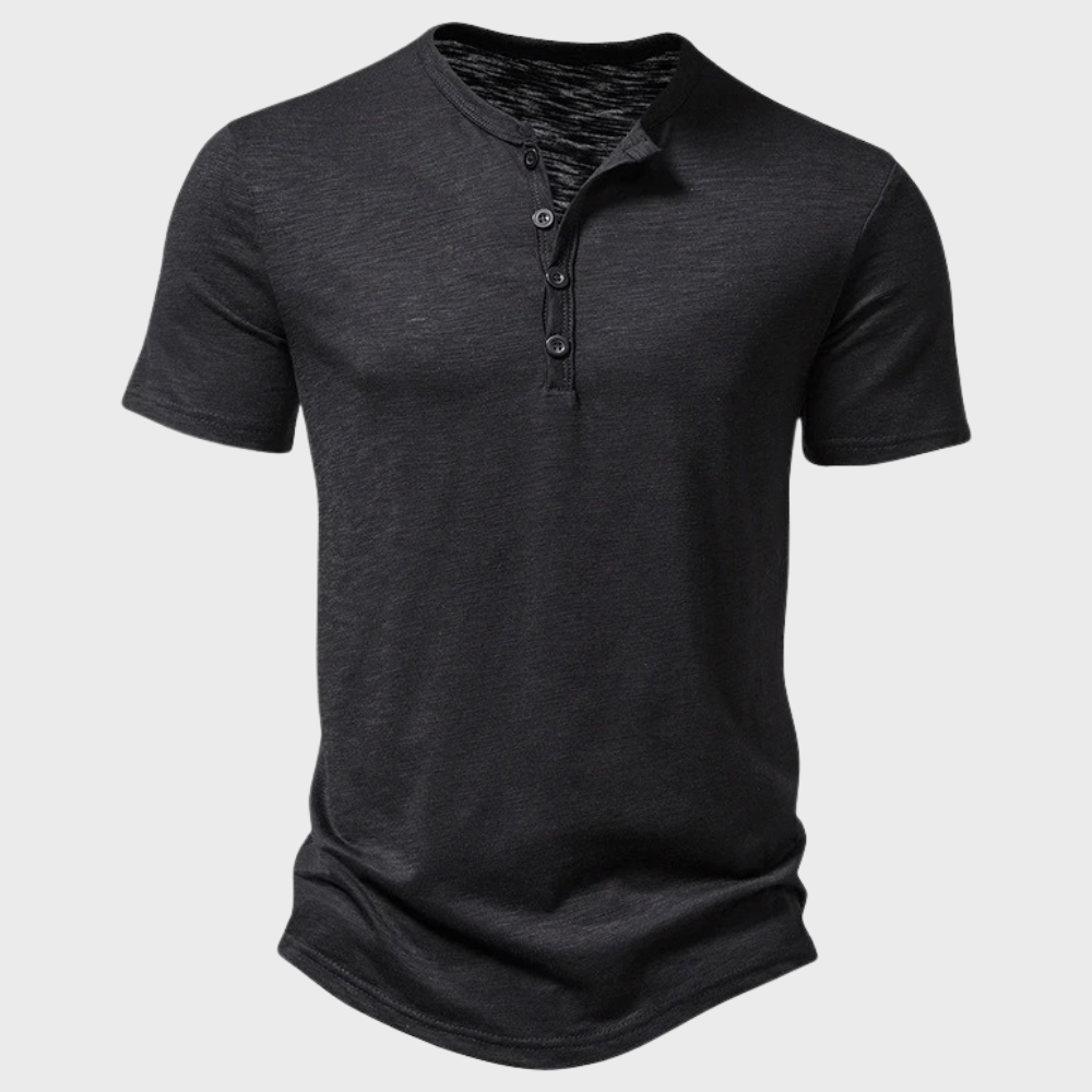 Léo - T-shirt col Henley Elégant et Confortable, coupe Ajustée