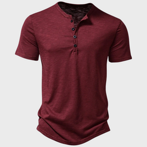 Léo - T-shirt col Henley Elégant et Confortable, coupe Ajustée