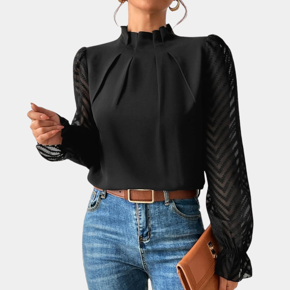 Avery – Blouse élégante à manches transparentes et col montant