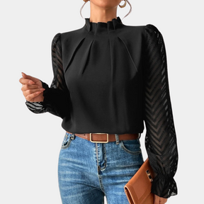 Avery – Blouse élégante à manches transparentes et col montant