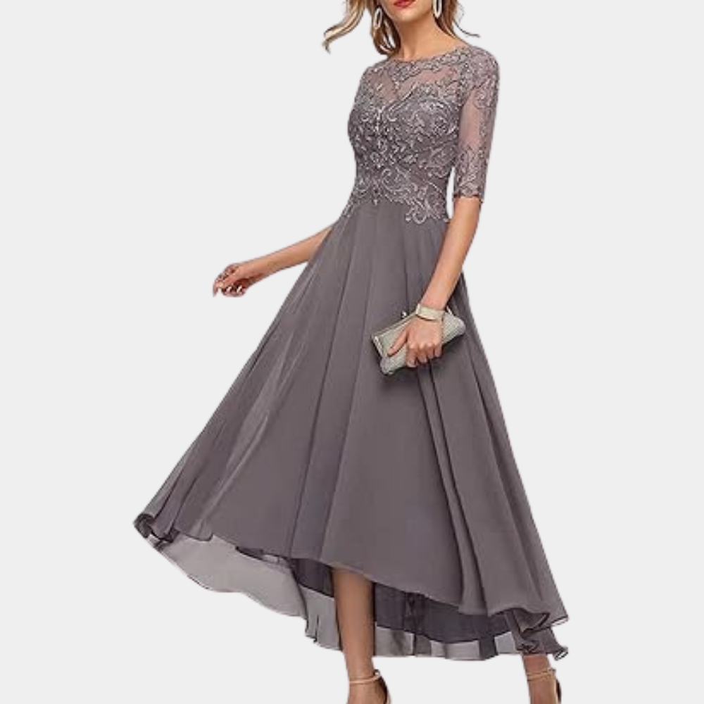 Arabelle - Robe de soirée élégante en dentelle et chiffon, coupe fluide