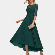 Arabelle - Robe de soirée élégante en dentelle et chiffon, coupe fluide