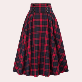 Clara - Jupe midi Vintage, taille haute et coupe Evasée à Carreaux