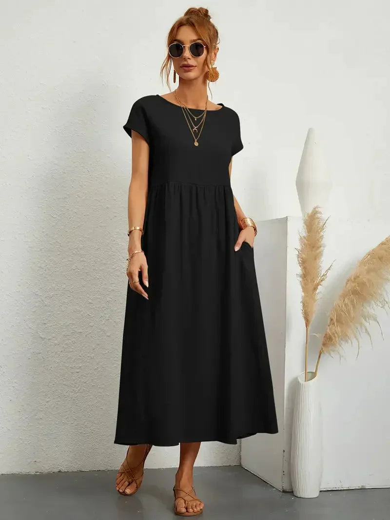 Isabella – Robe longue minimaliste, coupe ample et élégante avec poches