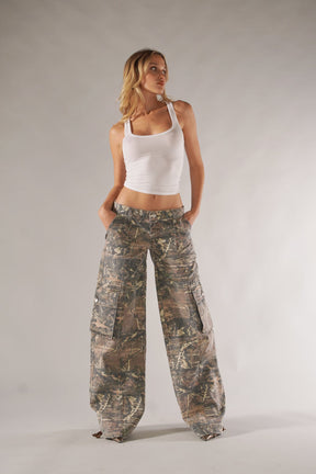 Sophie - Pantalon cargo Camouflage ample, style Tendance