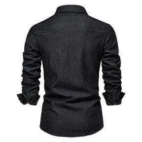 Henry - Chemise en jean noire pour homme, style casual et robuste