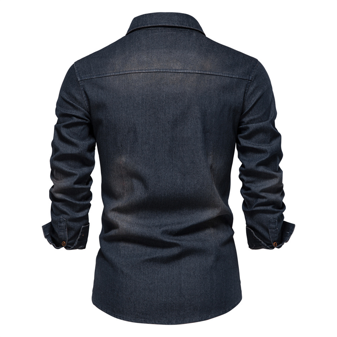 Henry - Chemise en jean noire pour homme, style casual et robuste