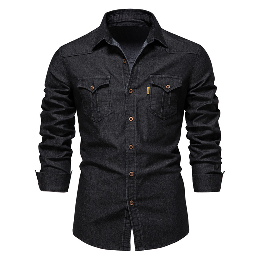 Henry - Chemise en jean noire pour homme, style casual et robuste