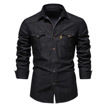 Henry - Chemise en jean noire pour homme, style casual et robuste