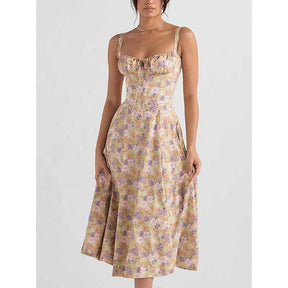 Jonita - Robe midi Romantique à Imprimé Floral et haut Corseté