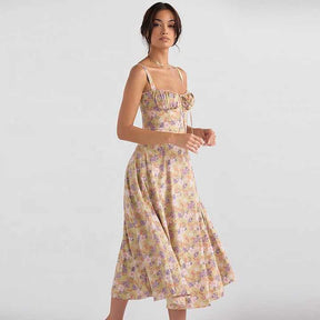 Jonita - Robe midi Romantique à Imprimé Floral et haut Corseté