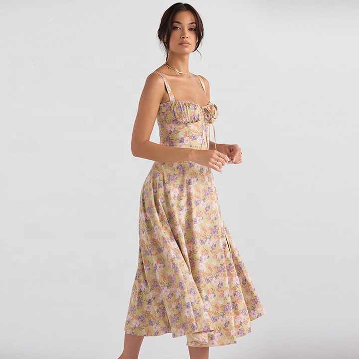 Jonita - Robe midi Romantique à Imprimé Floral et haut Corseté