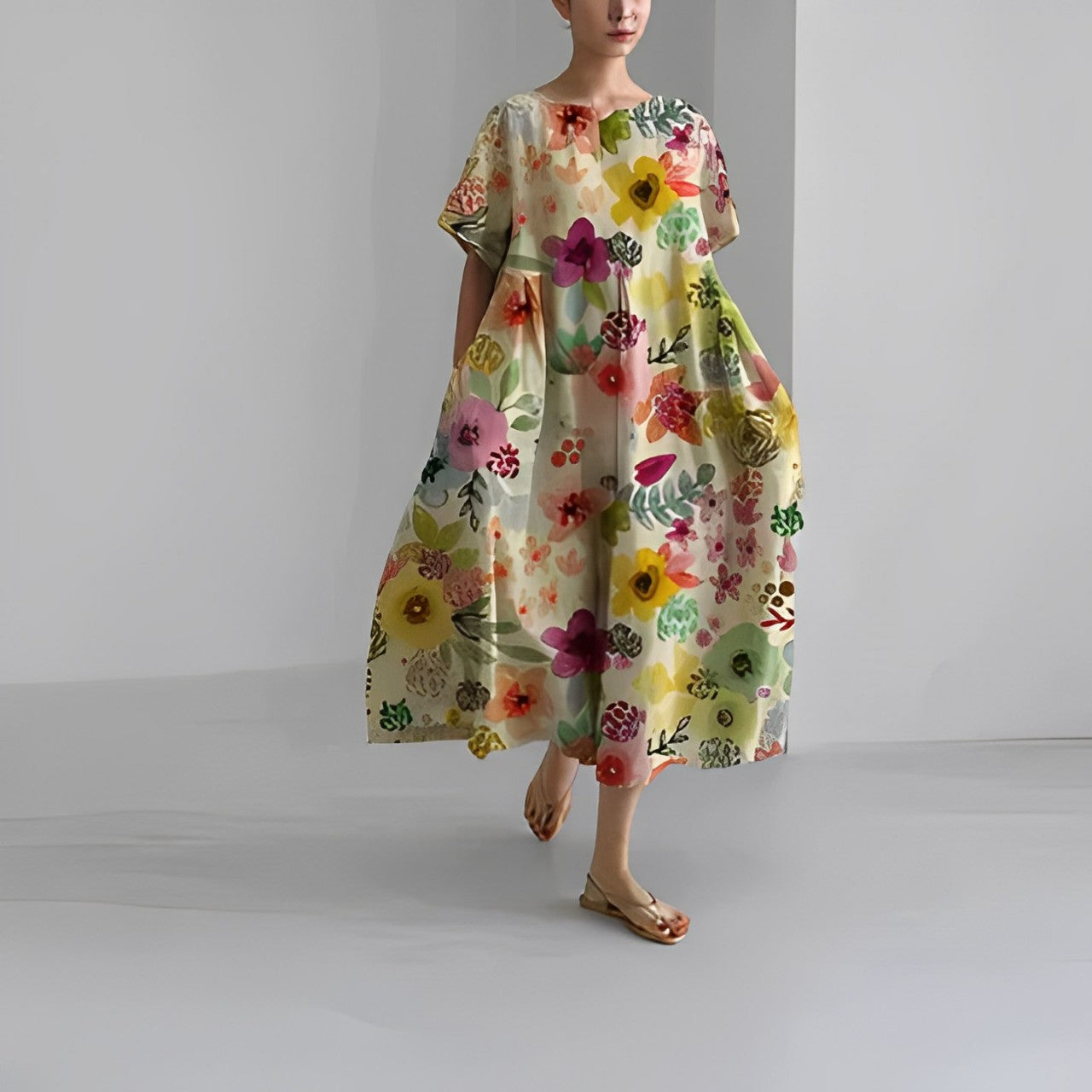 Rosa - Robe Oversize Fleurie pour Style Artistique et Confort Estival