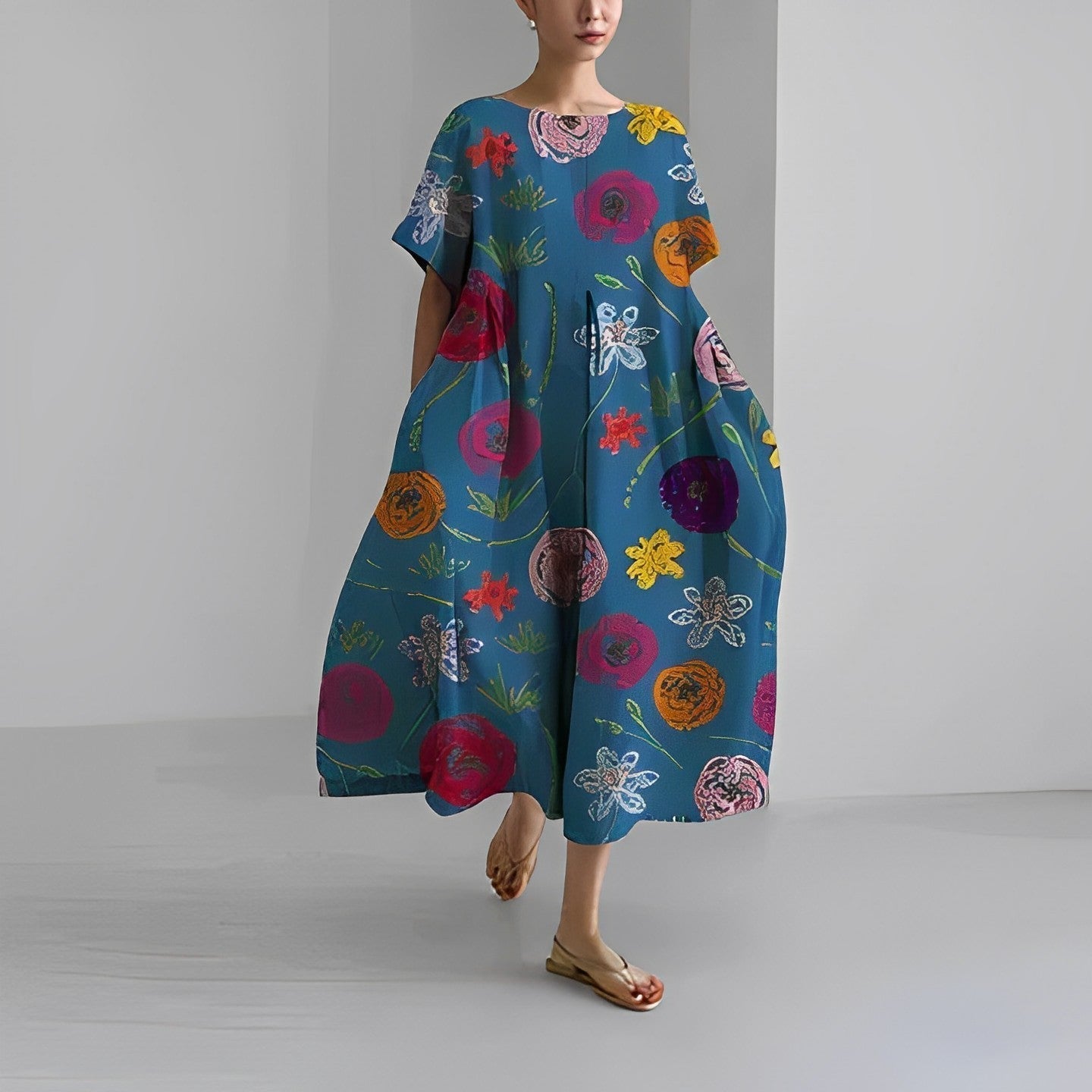 Rosa - Robe Oversize Fleurie pour Style Artistique et Confort Estival