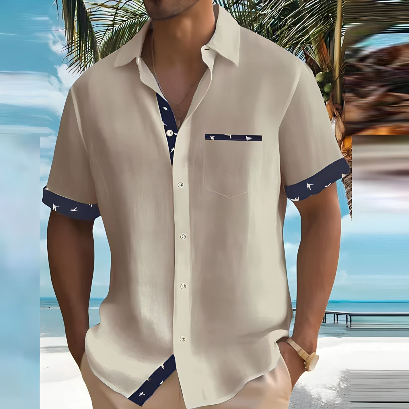 Zyan - Chemise d'Été Décontractée pour Homme pour Élégance Tropicale