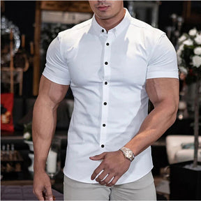 Karam - Chemise Slim Stretch à Manches Courtes pour Homme