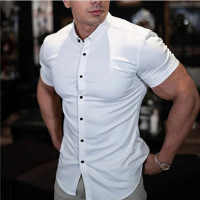 Karam - Chemise Slim Stretch à Manches Courtes pour Homme