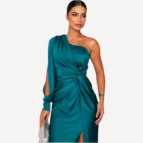 Eva - Robe Asymétrique Satinée Effet Drapé pour Femme