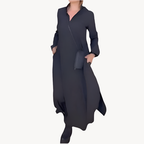 Evia - Robe Maxi Élégante à Col en V pour Confort et Sobriété