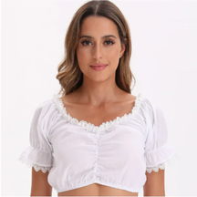 Janice - Blouse courte en dentelle, col V et manches transparentes